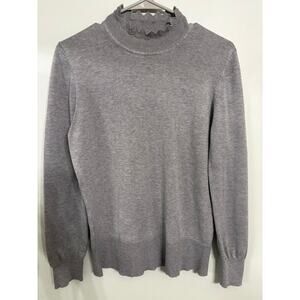 Select & Trend Ruffle Mock Neck Knit Sweater – Gray (Women’s XL)